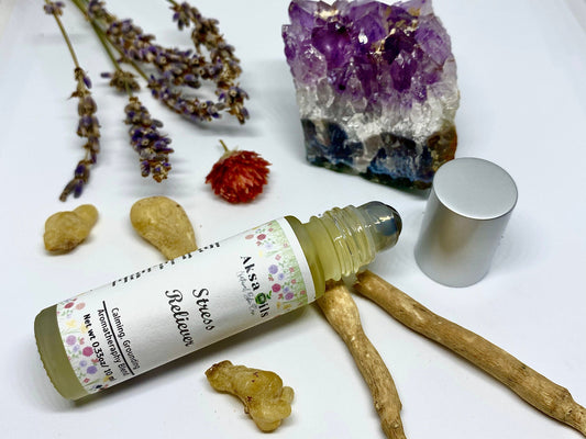 Herbal Stress Reliever, Natural Calming & Grounding, Anxiety Ease, Relaxing Aromatherapy and Ayurveda Gift, Vegan - AksaOils 